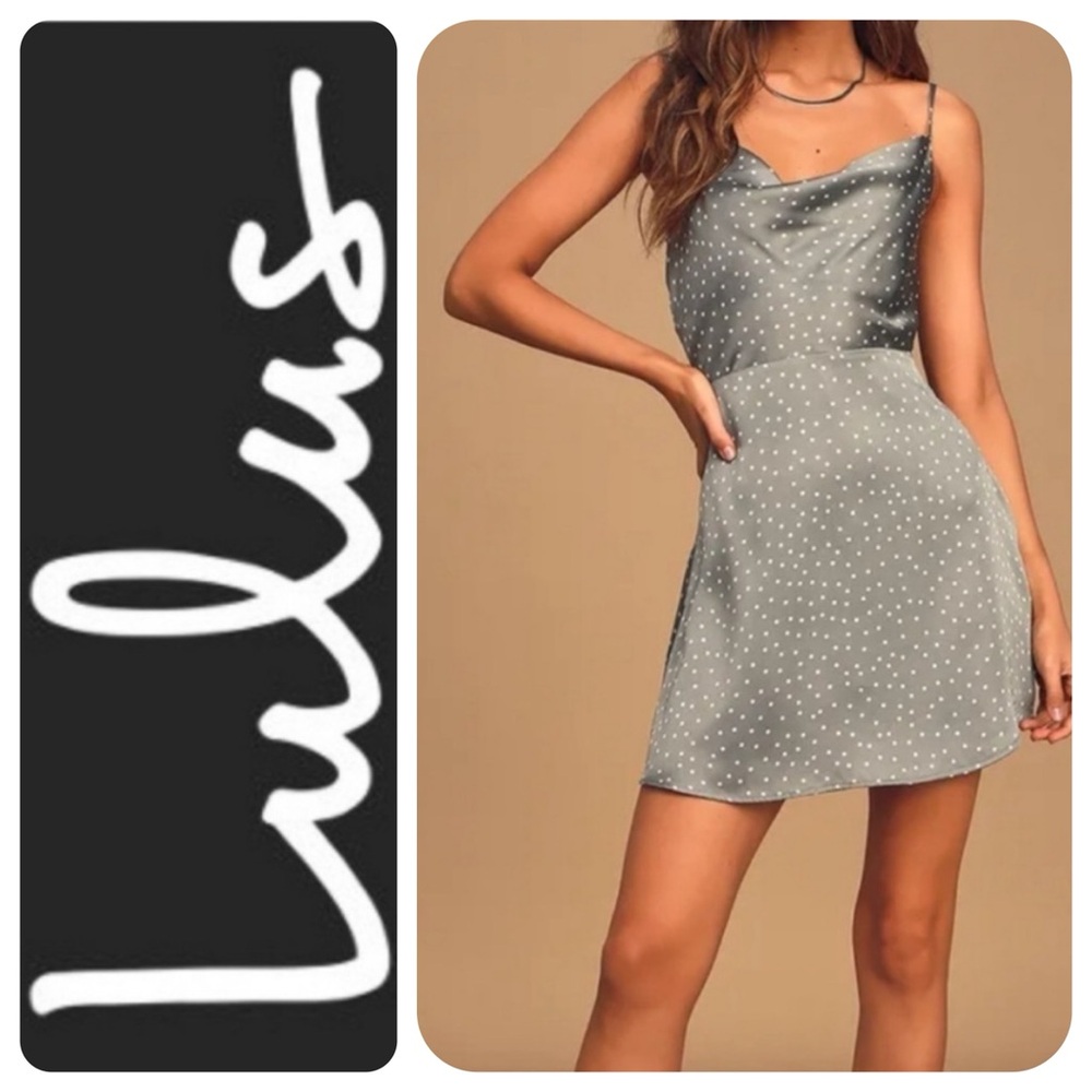 Lulu's Spot in My Heart Satin Cowl Neck Mini Tank Dress, L - EUC
